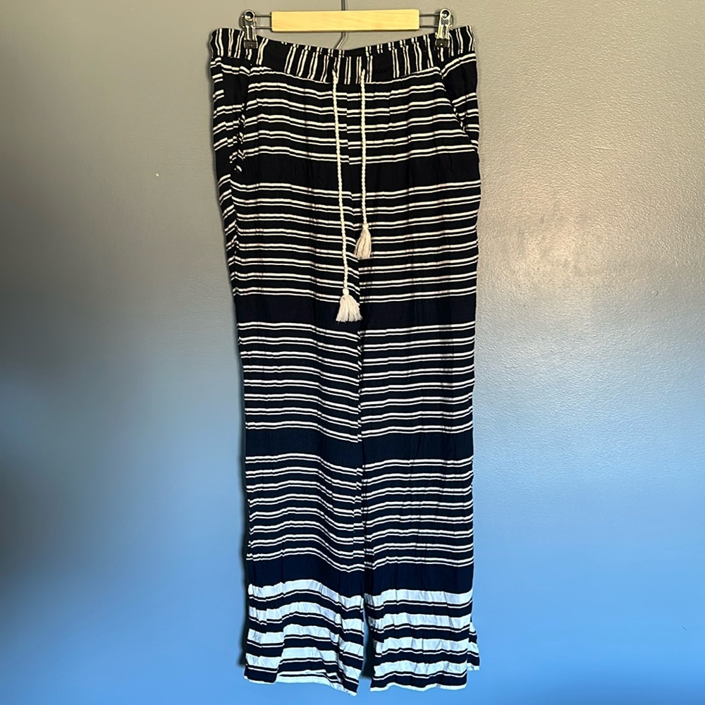 Maurices boho wide leg striped pants navy white large